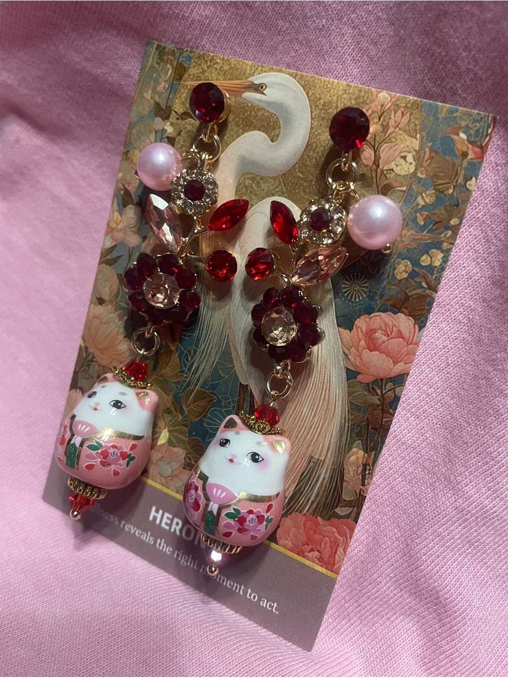 Glamorous Cute Pink Lucky Cat Kawaii Earrings - Picture 4 of 7
